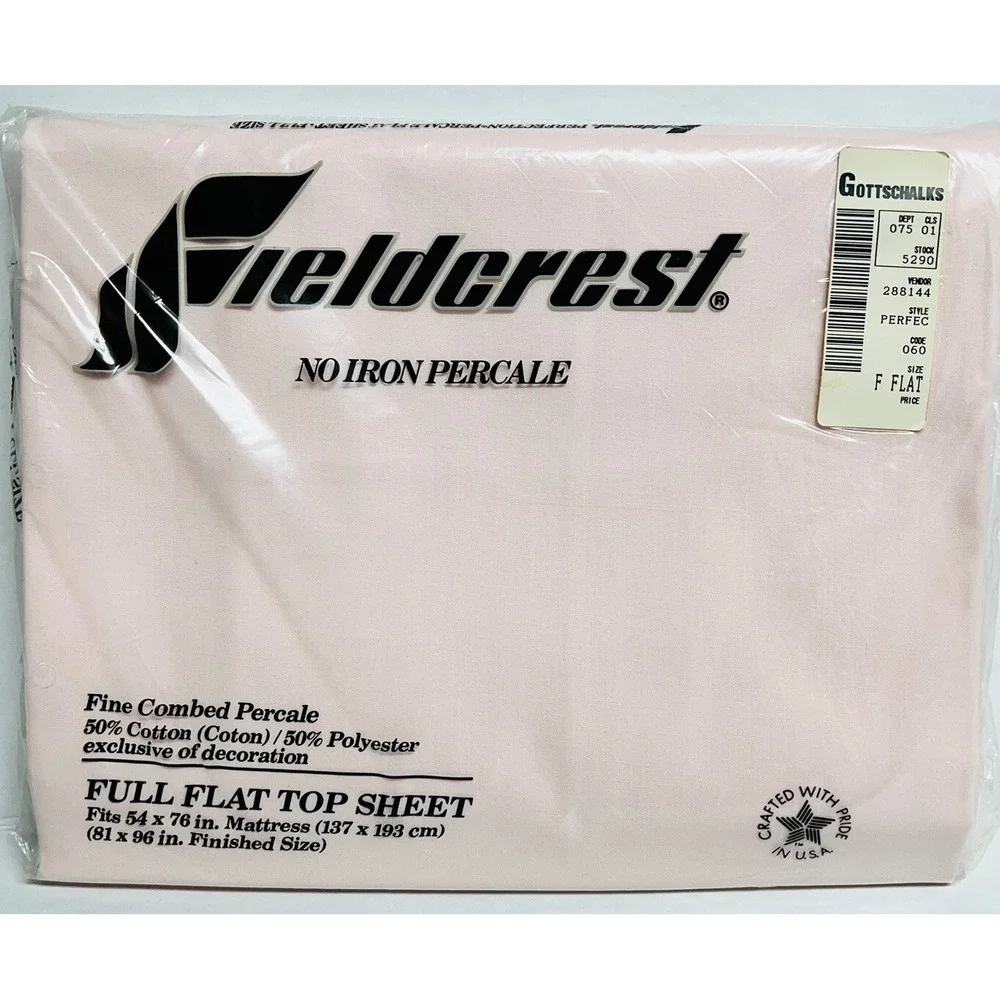 Vintage Fieldcrest Pink Full Flat No Iron Percale Sheet Made in USA NOS NEW
